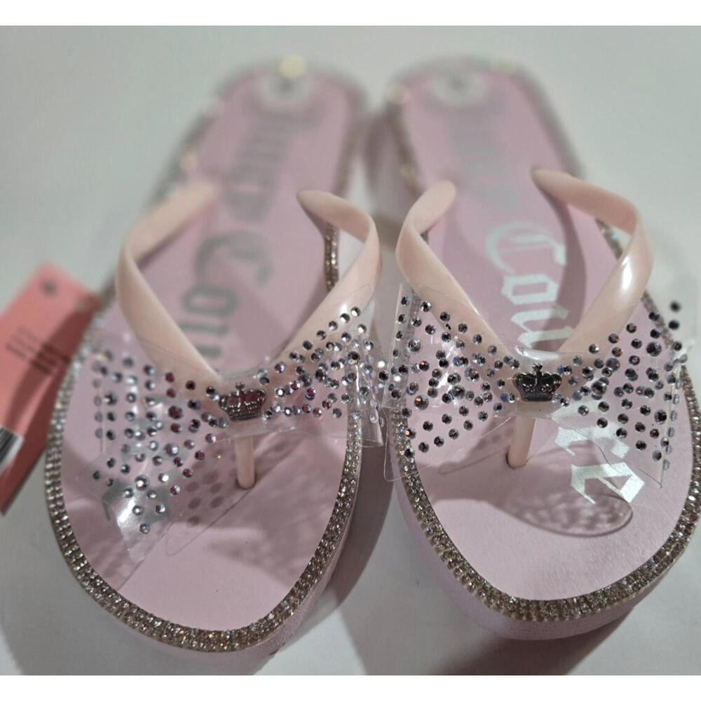 Juicy Couture Womens Flip Flops Sandals Rhinestone Rainbow Bling Stones 8 M NWT
